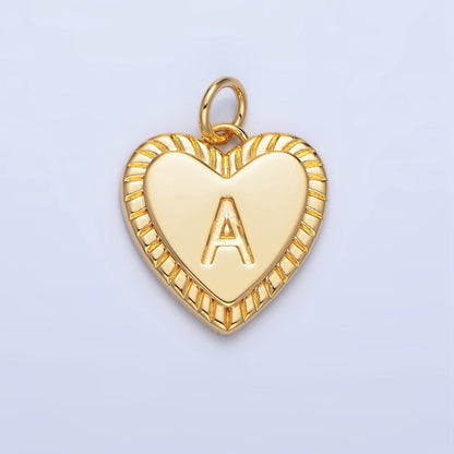 24K Gold Filled Alphabet Letter Initial Sunburst Heart Charm | A1500-A1512