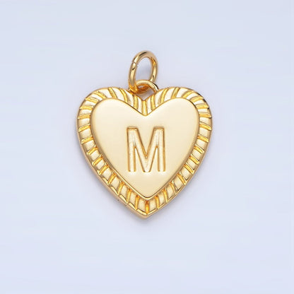 24K Gold Filled Alphabet Letter Initial Sunburst Heart Charm | A1500-A1512