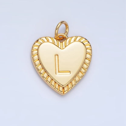24K Gold Filled Alphabet Letter Initial Sunburst Heart Charm | A1500-A1512