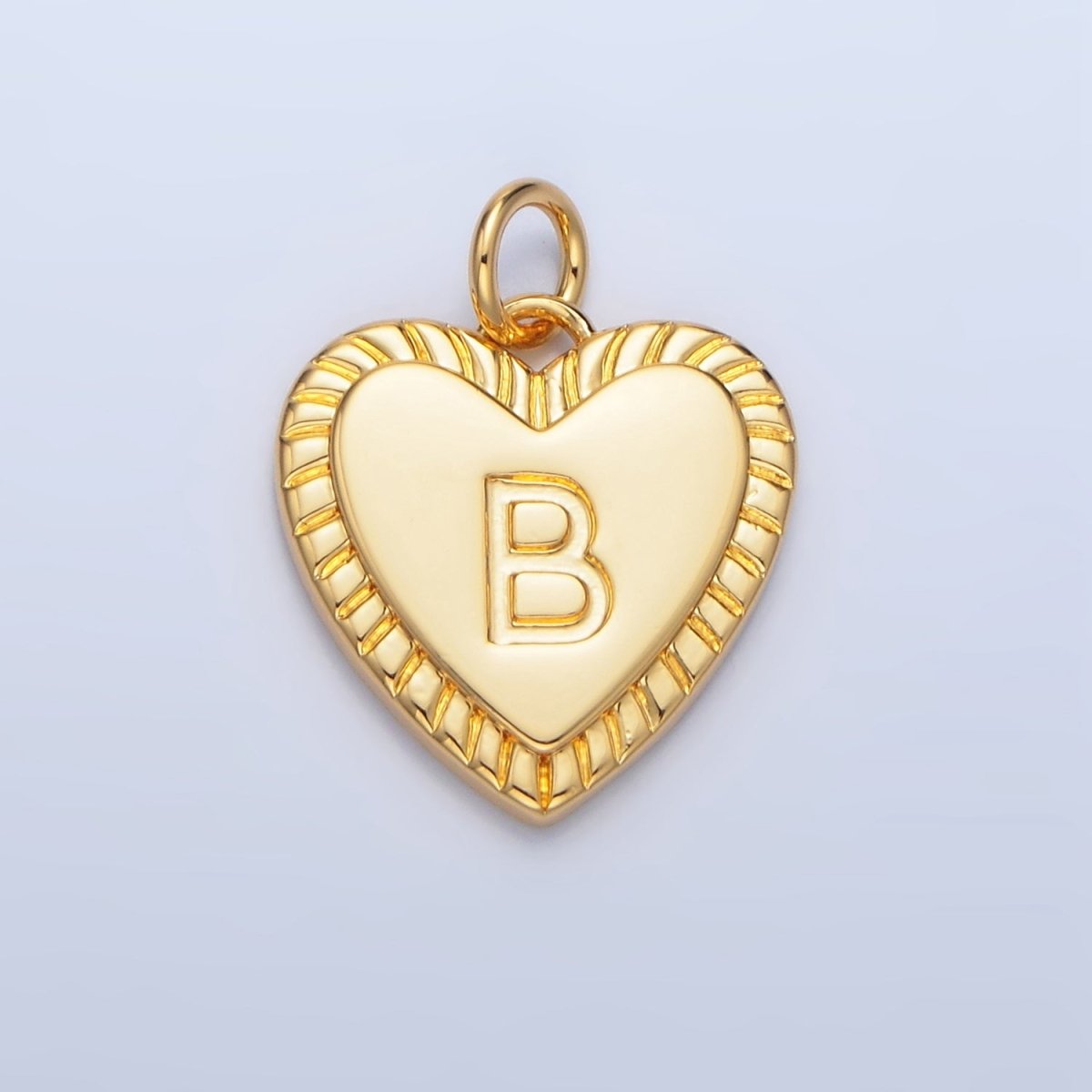 24K Gold Filled Alphabet Letter Initial Sunburst Heart Charm | A1500-A1512