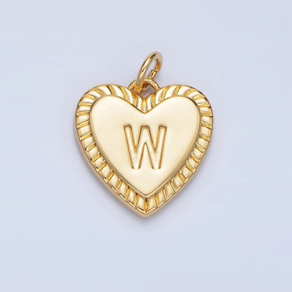 24K Gold Filled Alphabet Letter Initial Sunburst Heart Charm | A1500-A1512