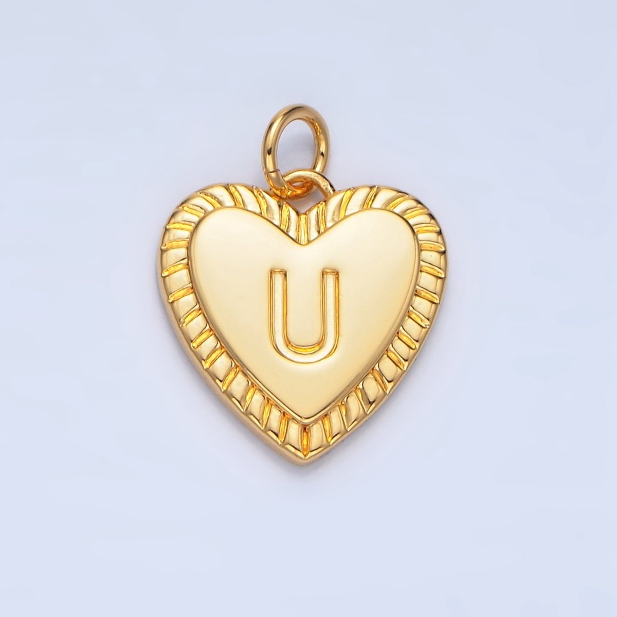 24K Gold Filled Alphabet Letter Initial Sunburst Heart Charm | A1500-A1512