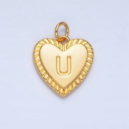 24K Gold Filled Alphabet Letter Initial Sunburst Heart Charm | A1500-A1512