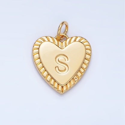 24K Gold Filled Alphabet Letter Initial Sunburst Heart Charm | A1500-A1512