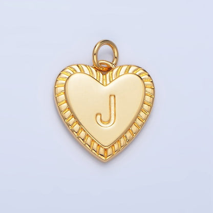 24K Gold Filled Alphabet Letter Initial Sunburst Heart Charm | A1500-A1512