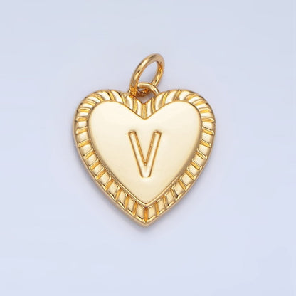 24K Gold Filled Alphabet Letter Initial Sunburst Heart Charm | A1500-A1512