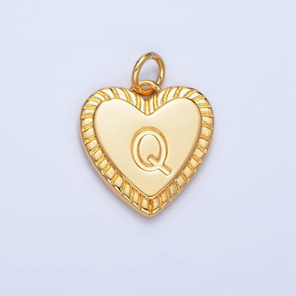 24K Gold Filled Alphabet Letter Initial Sunburst Heart Charm | A1500-A1512