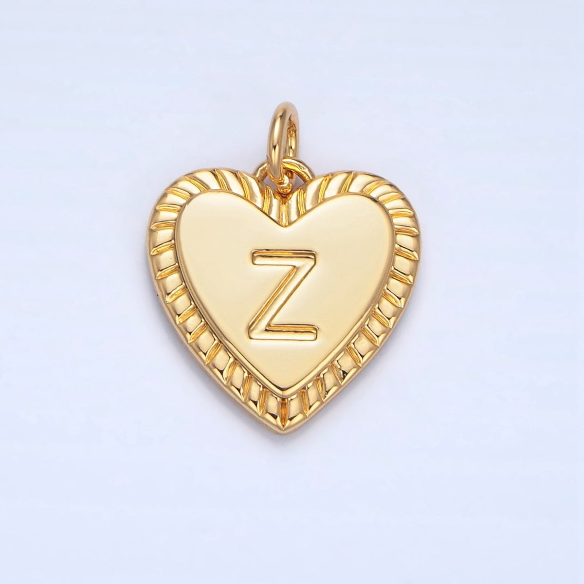 24K Gold Filled Alphabet Letter Initial Sunburst Heart Charm | A1500-A1512