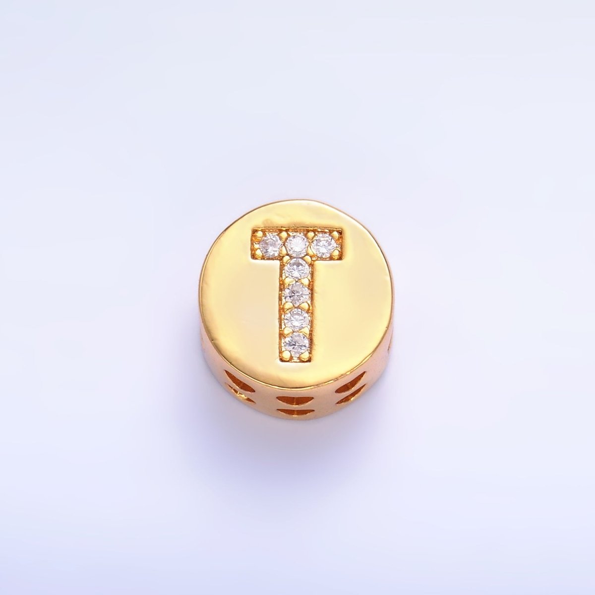 24K Gold Filled Alphabet Letter Micro Paved CZ Round Bead | A1526 - A1538