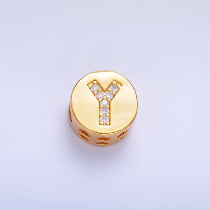24K Gold Filled Alphabet Letter Micro Paved CZ Round Bead | A1526 - A1538