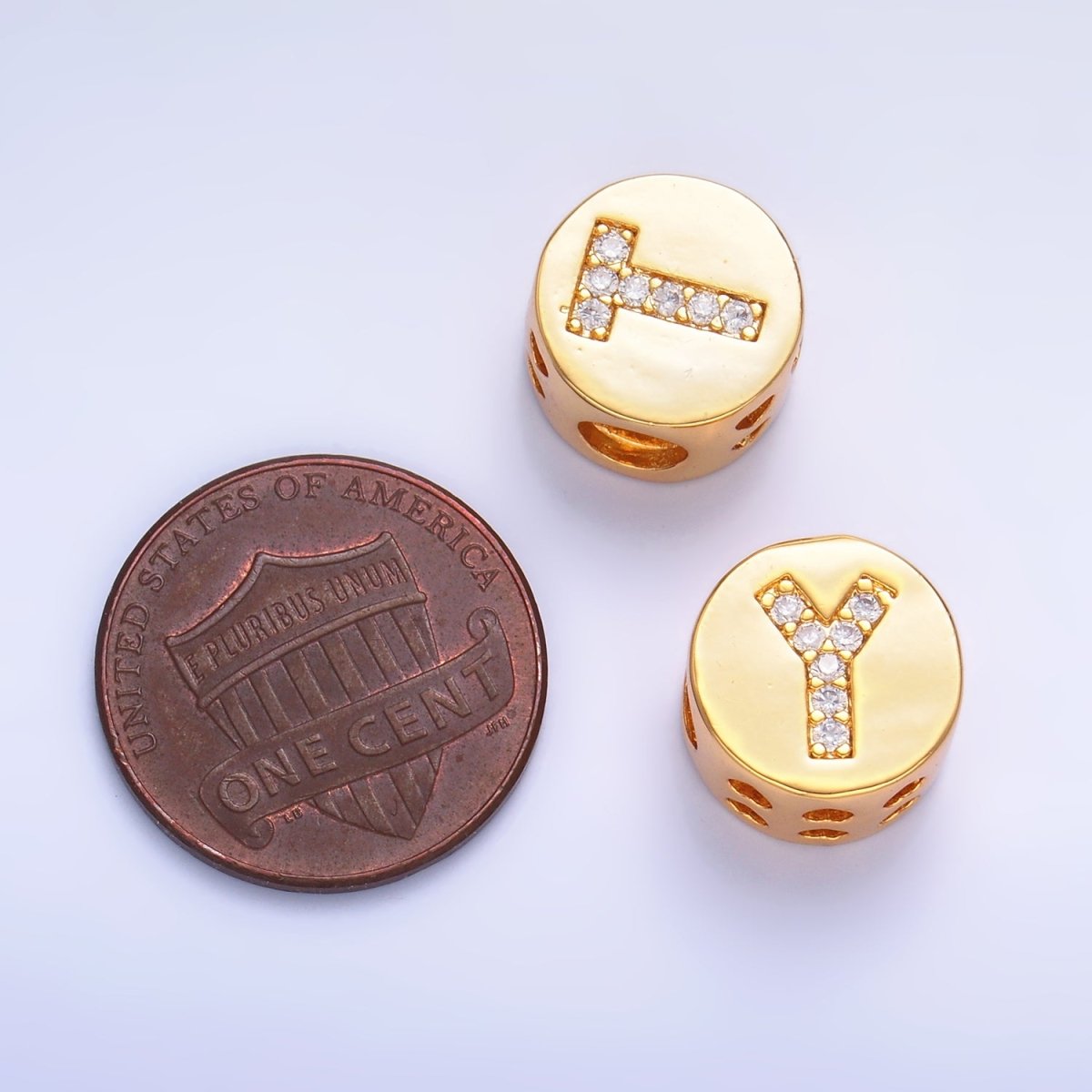 24K Gold Filled Alphabet Letter Micro Paved CZ Round Bead | A1526 - A1538