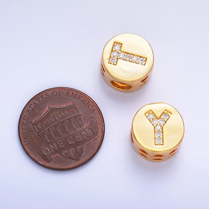 24K Gold Filled Alphabet Letter Micro Paved CZ Round Bead | A1526 - A1538