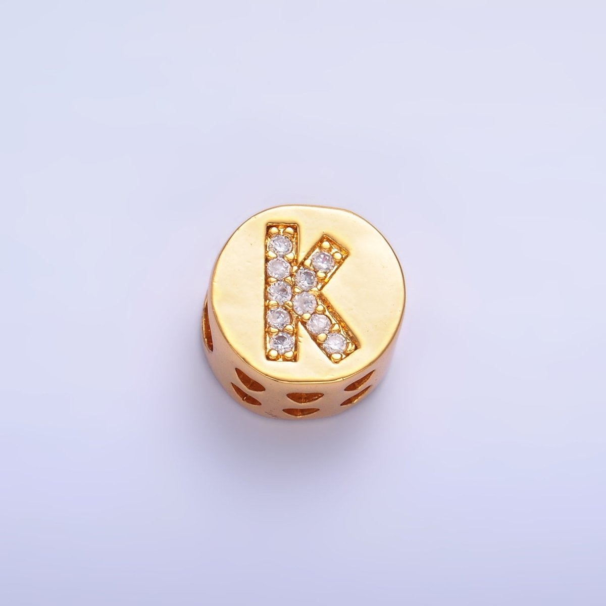 24K Gold Filled Alphabet Letter Micro Paved CZ Round Bead | A1526 - A1538