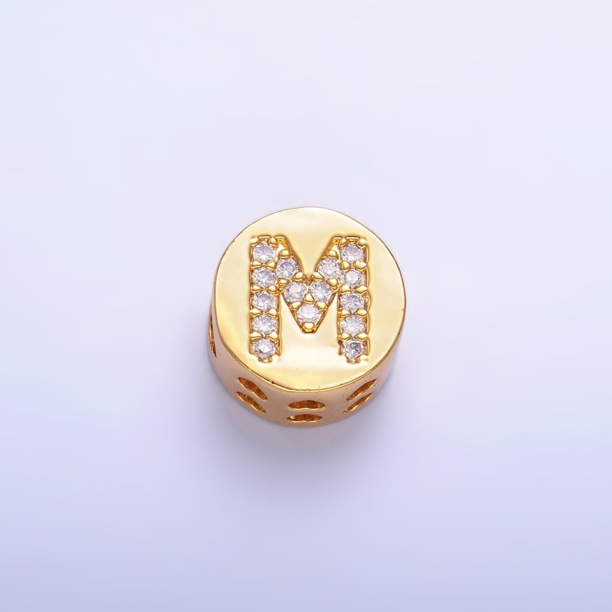 24K Gold Filled Alphabet Letter Micro Paved CZ Round Bead | A1526 - A1538