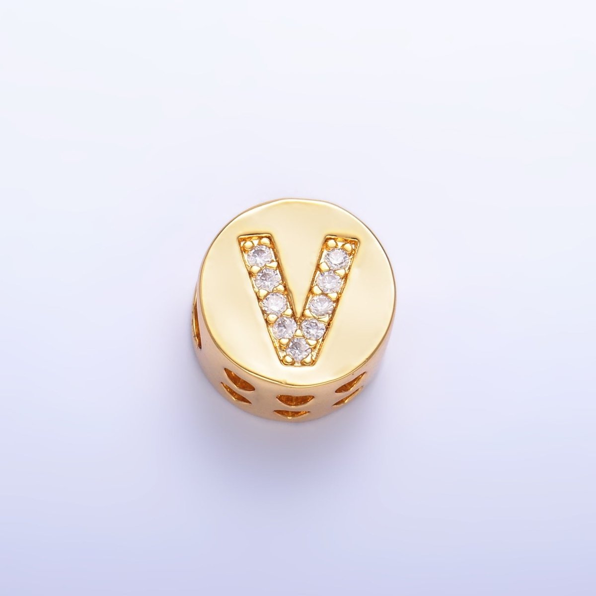 24K Gold Filled Alphabet Letter Micro Paved CZ Round Bead | A1526 - A1538