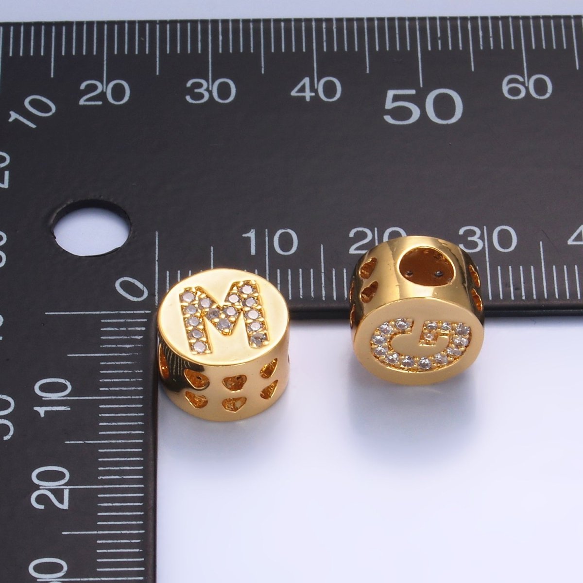 24K Gold Filled Alphabet Letter Micro Paved CZ Round Bead | A1526 - A1538