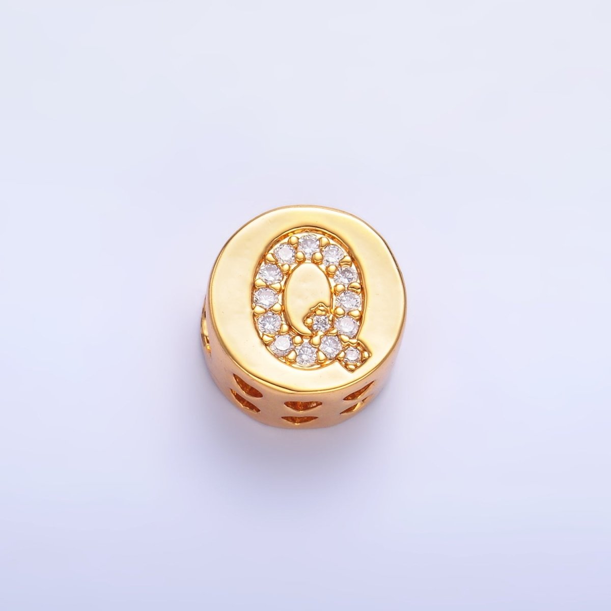 24K Gold Filled Alphabet Letter Micro Paved CZ Round Bead | A1526 - A1538