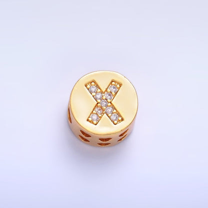 24K Gold Filled Alphabet Letter Micro Paved CZ Round Bead | A1526 - A1538