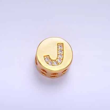 24K Gold Filled Alphabet Letter Micro Paved CZ Round Bead | A1526 - A1538