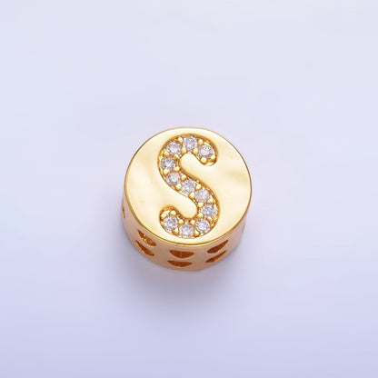 24K Gold Filled Alphabet Letter Micro Paved CZ Round Bead | A1526 - A1538