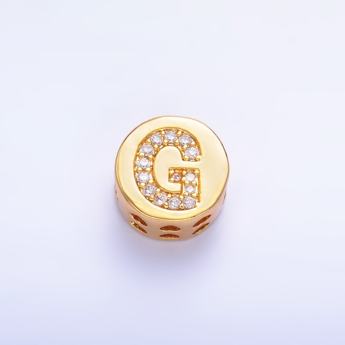24K Gold Filled Alphabet Letter Micro Paved CZ Round Bead | A1526 - A1538