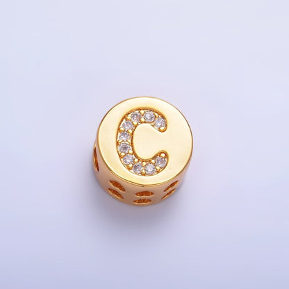 24K Gold Filled Alphabet Letter Micro Paved CZ Round Bead | A1526 - A1538