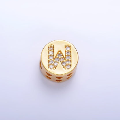 24K Gold Filled Alphabet Letter Micro Paved CZ Round Bead | A1526 - A1538