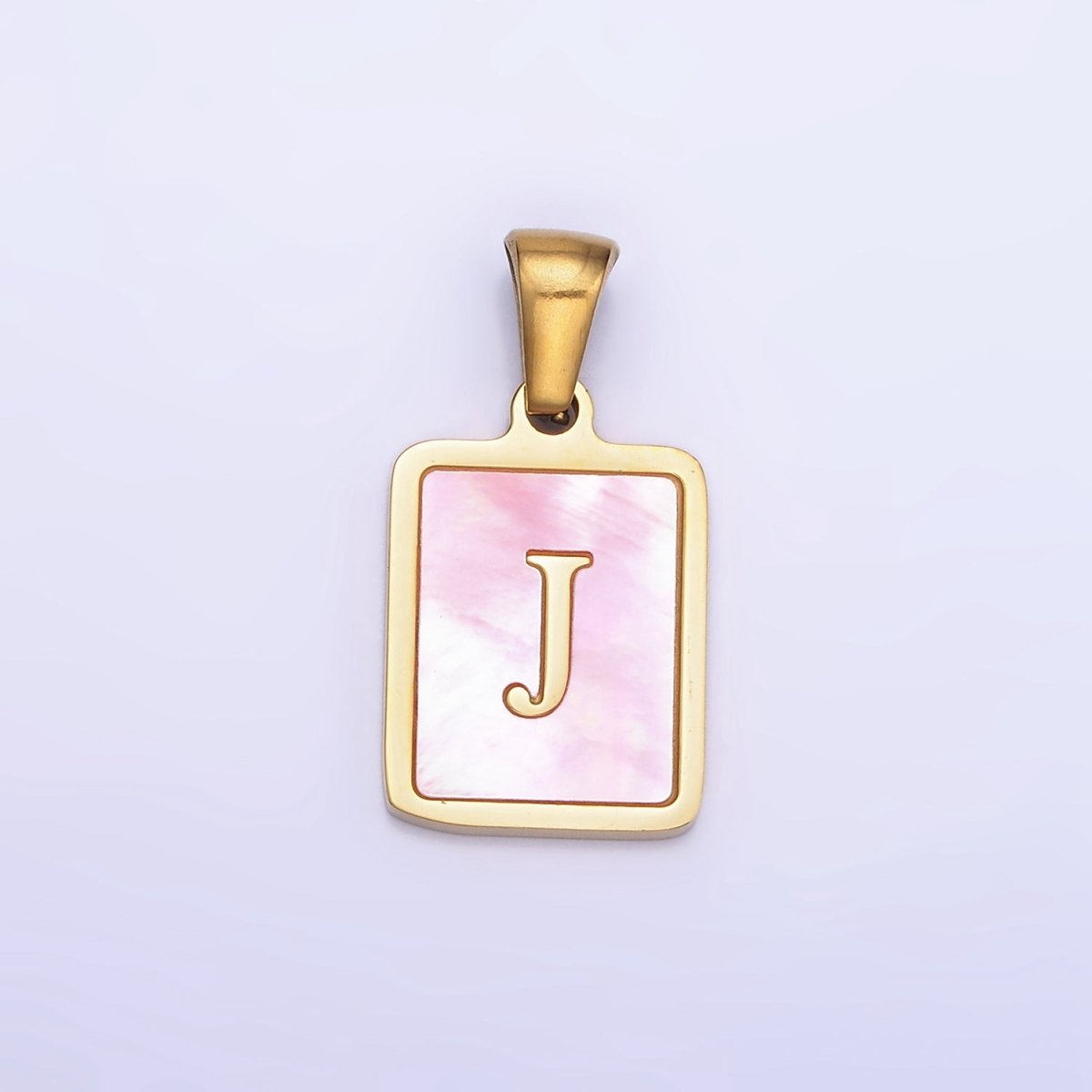 24K Gold Filled Alphabet Letter Pink Shell Pearl Bezel Pendant | A-A1565-A-A1577
