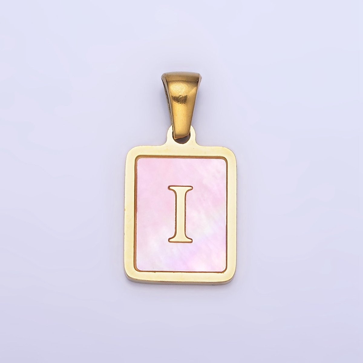 24K Gold Filled Alphabet Letter Pink Shell Pearl Bezel Pendant | A-A1565-A-A1577