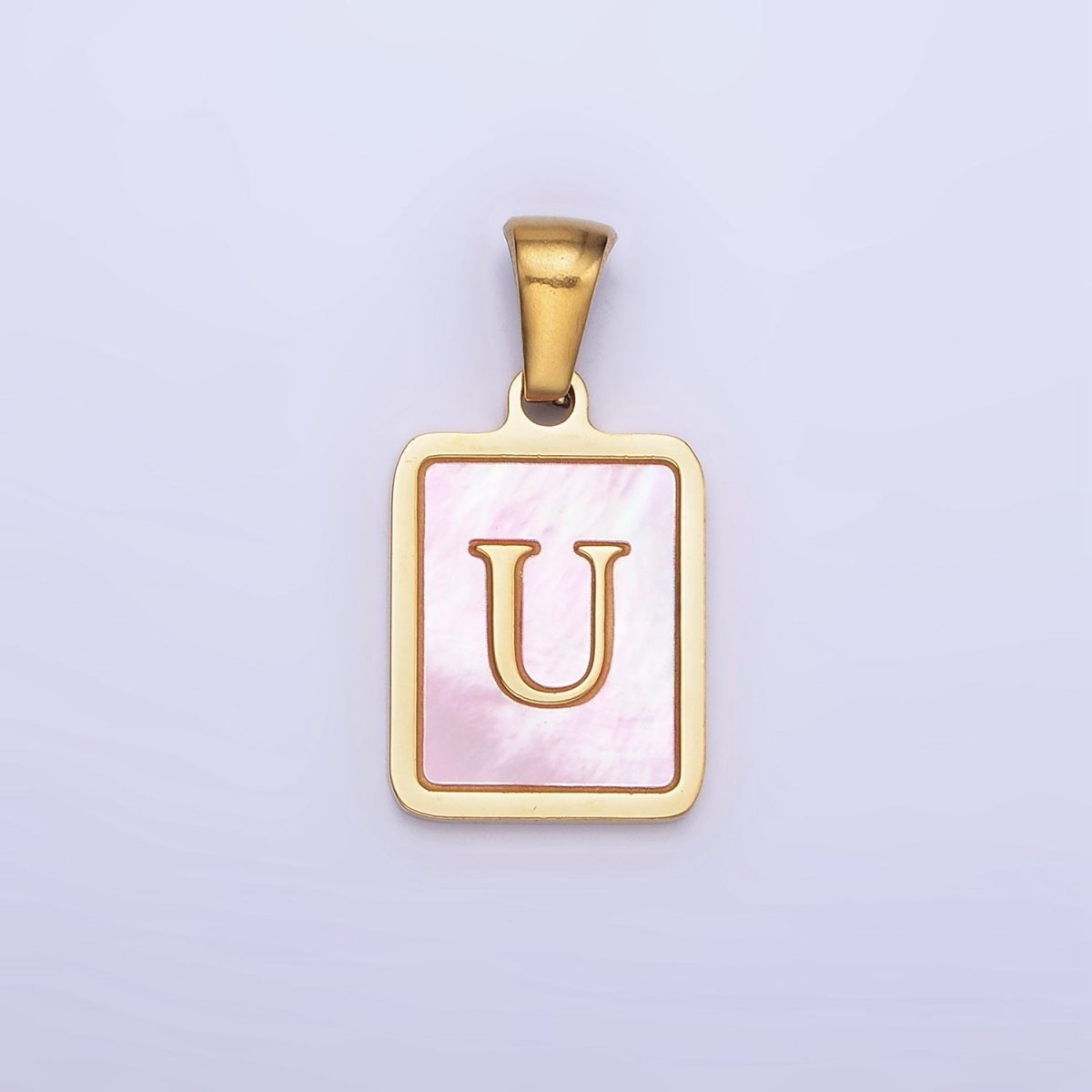 24K Gold Filled Alphabet Letter Pink Shell Pearl Bezel Pendant | A-A1565-A-A1577