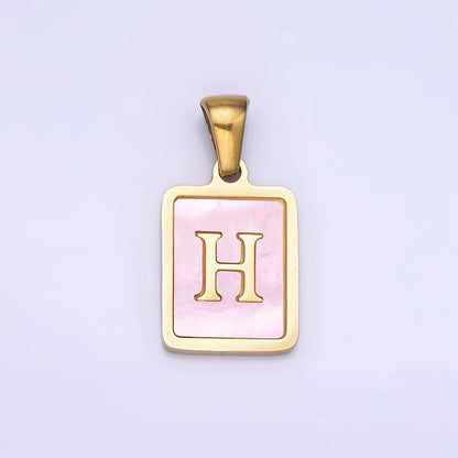 24K Gold Filled Alphabet Letter Pink Shell Pearl Bezel Pendant | A-A1565-A-A1577