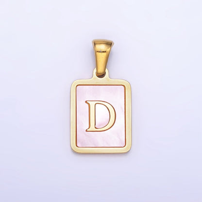 24K Gold Filled Alphabet Letter Pink Shell Pearl Bezel Pendant | A-A1565-A-A1577