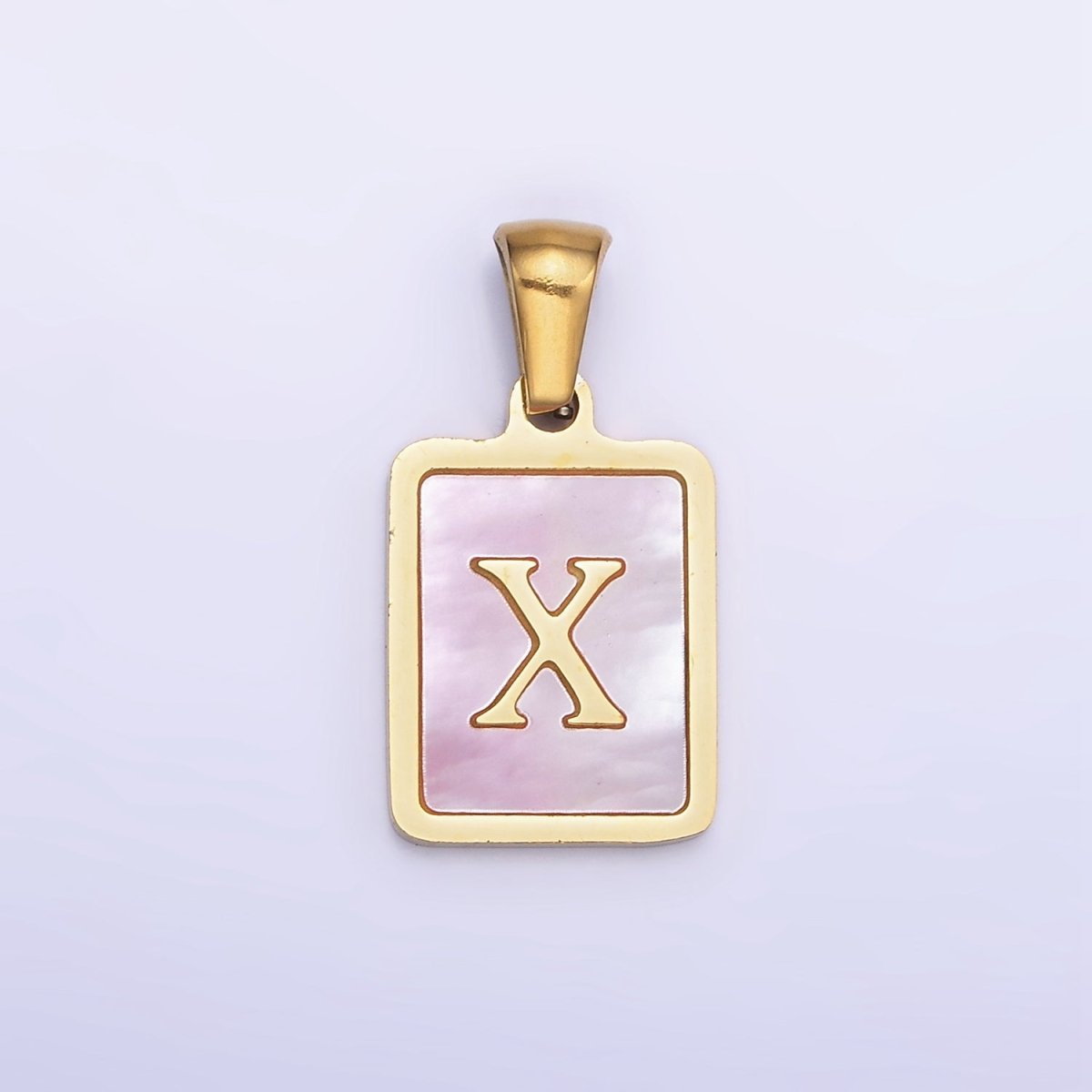 24K Gold Filled Alphabet Letter Pink Shell Pearl Bezel Pendant | A-A1565-A-A1577