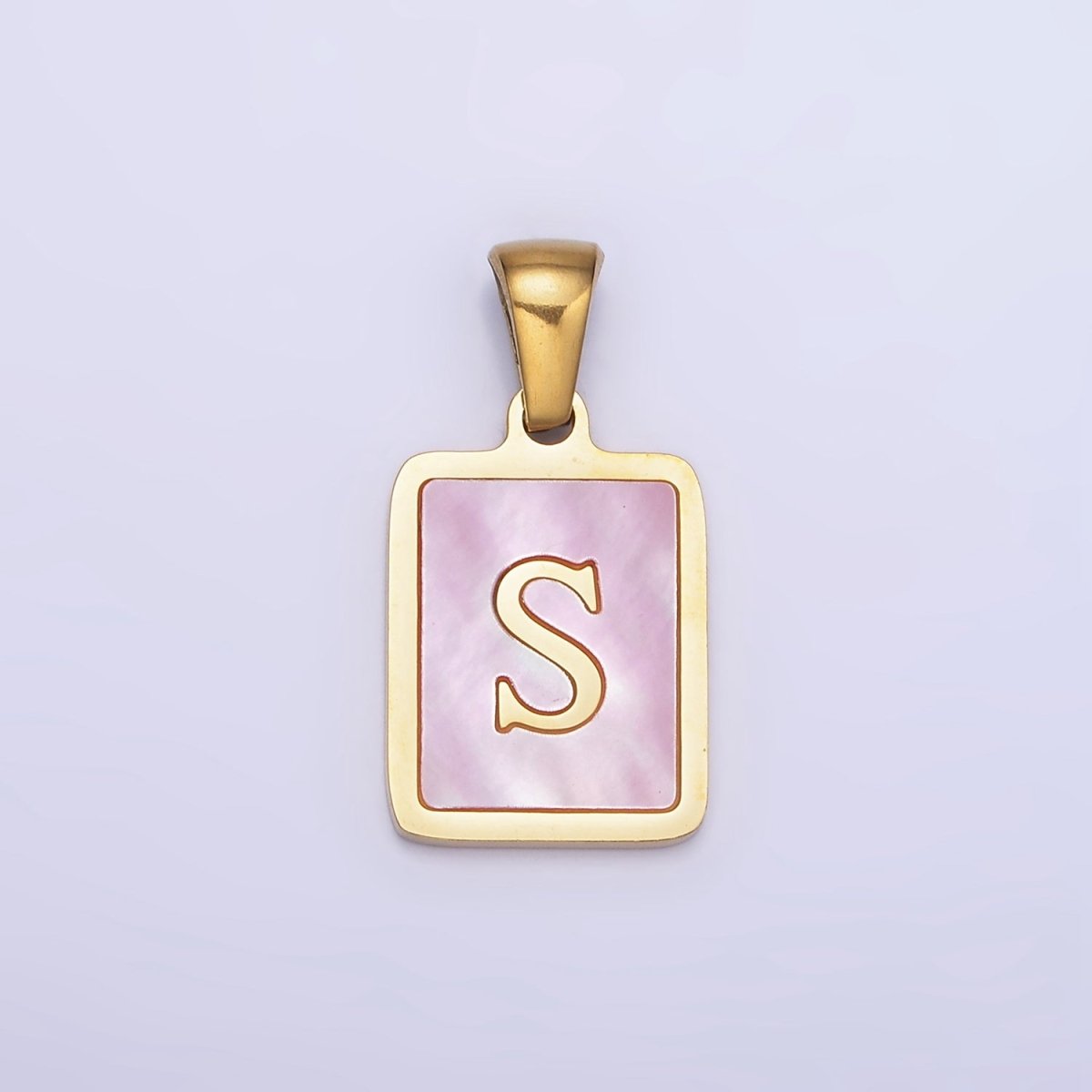 24K Gold Filled Alphabet Letter Pink Shell Pearl Bezel Pendant | A-A1565-A-A1577