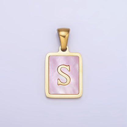 24K Gold Filled Alphabet Letter Pink Shell Pearl Bezel Pendant | A-A1565-A-A1577