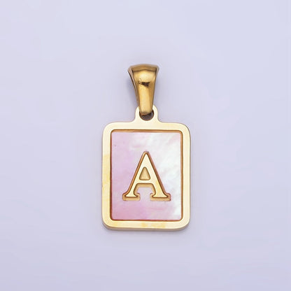 24K Gold Filled Alphabet Letter Pink Shell Pearl Bezel Pendant | A-A1565-A-A1577