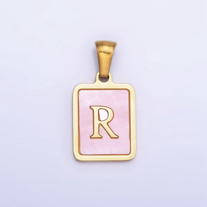 24K Gold Filled Alphabet Letter Pink Shell Pearl Bezel Pendant | A-A1565-A-A1577