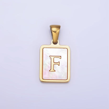 24K Gold Filled Alphabet Letter Pink Shell Pearl Bezel Pendant | A-A1565-A-A1577