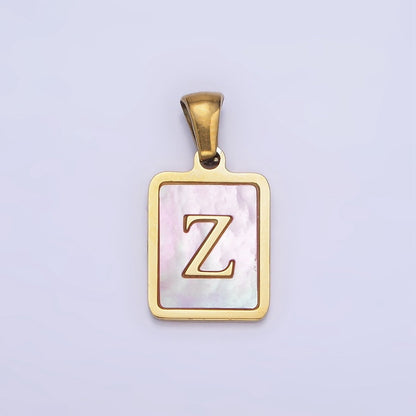 24K Gold Filled Alphabet Letter Pink Shell Pearl Bezel Pendant | A-A1565-A-A1577