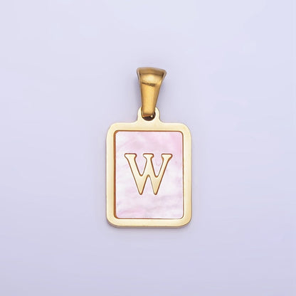 24K Gold Filled Alphabet Letter Pink Shell Pearl Bezel Pendant | A-A1565-A-A1577