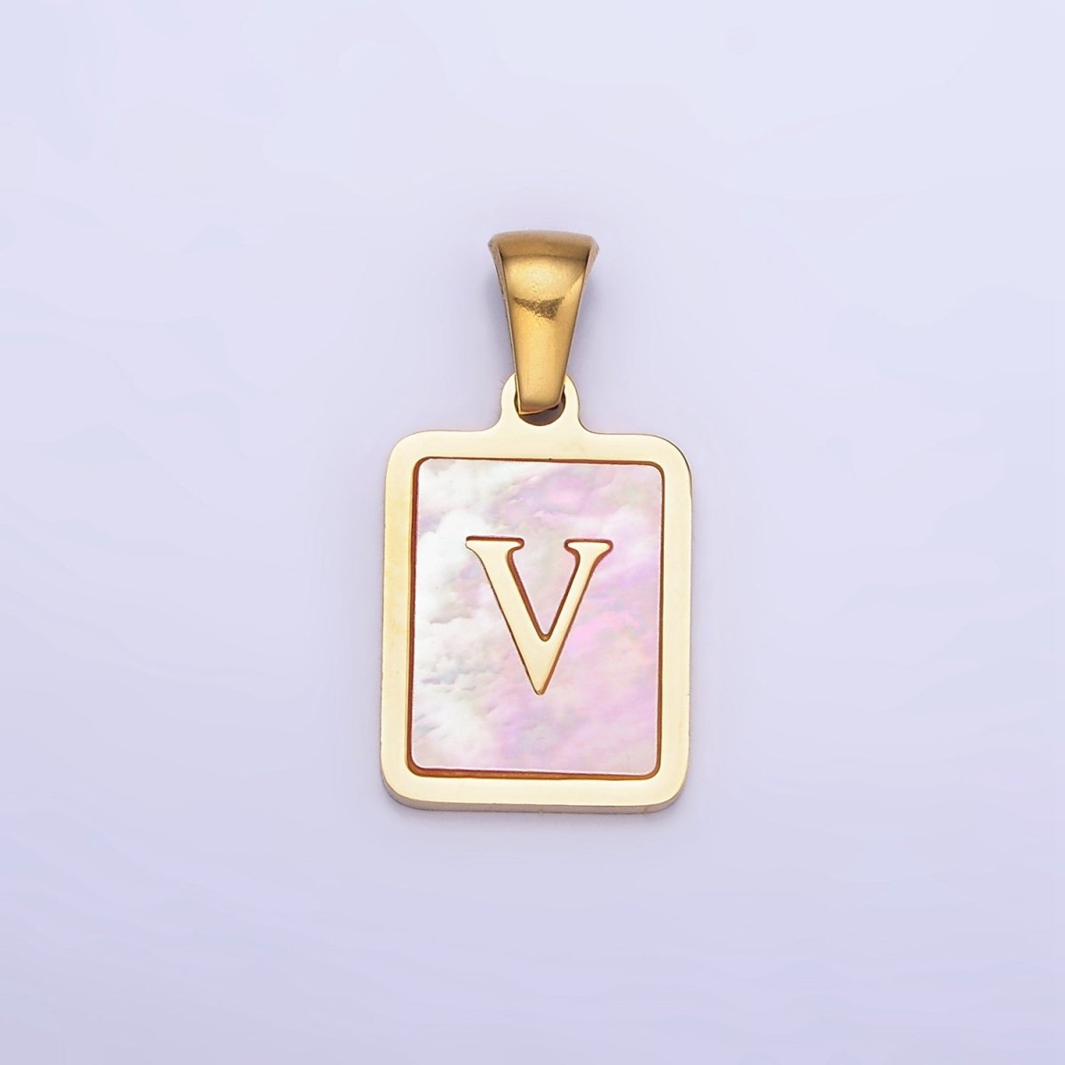 24K Gold Filled Alphabet Letter Pink Shell Pearl Bezel Pendant | A-A1565-A-A1577