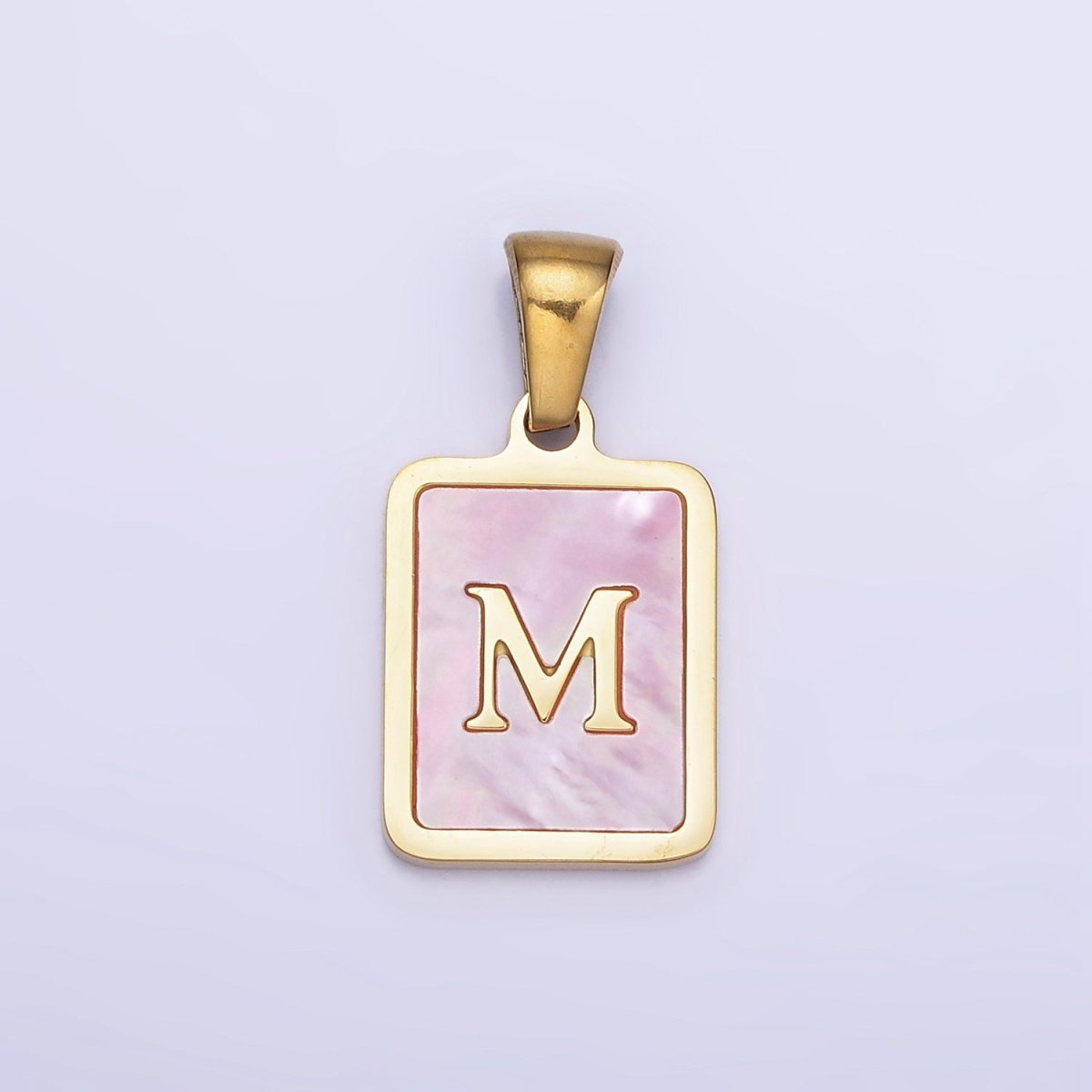 24K Gold Filled Alphabet Letter Pink Shell Pearl Bezel Pendant | A-A1565-A-A1577