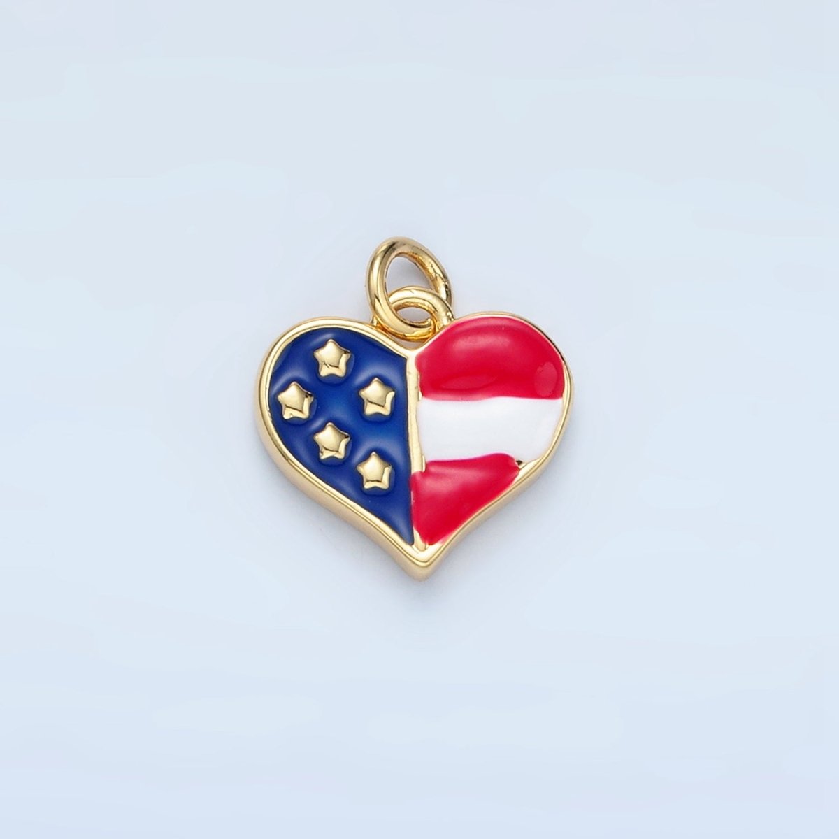 24K Gold Filled 11mm America Flag Enamel Heart Charm in Gold &amp; Silver | N804