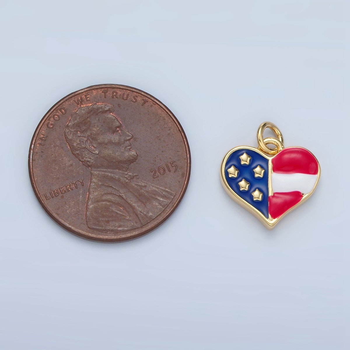 24K Gold Filled 11mm America Flag Enamel Heart Charm in Gold &amp; Silver | N804