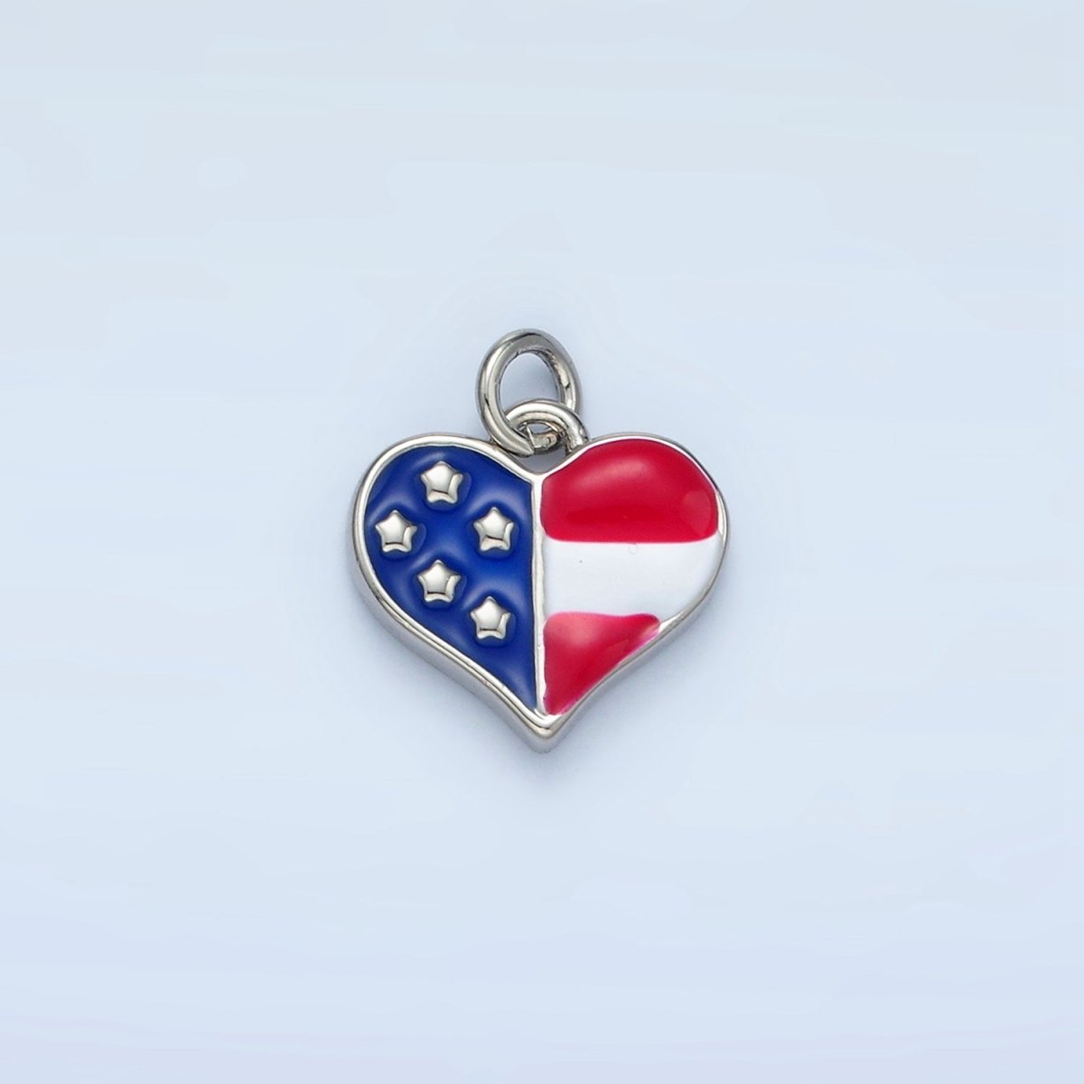 24K Gold Filled 11mm America Flag Enamel Heart Charm in Gold &amp; Silver | N804