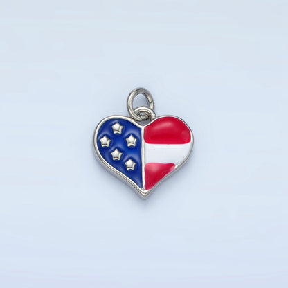 24K Gold Filled 11mm America Flag Enamel Heart Charm in Gold &amp; Silver | N804