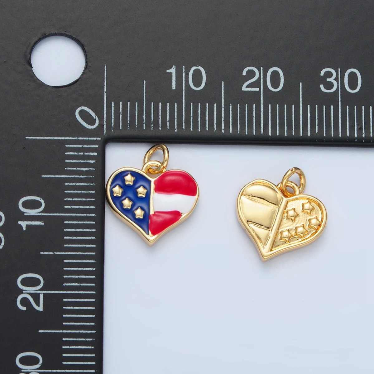 24K Gold Filled 11mm America Flag Enamel Heart Charm in Gold &amp; Silver | N804