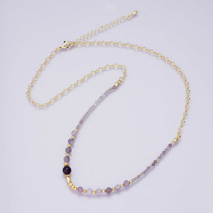 24K Gold Filled Amethyst Multifaceted Gemstone Ball Figaro Chain Half 18 Inch Necklace w. Extender | WA-04231
