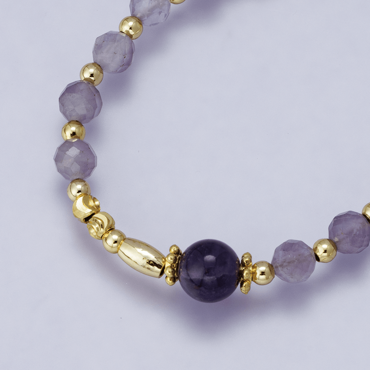 24K Gold Filled Amethyst Multifaceted Gemstone Ball Ribbed Cable Chain Half 16 Inch Necklace w. Extender | WA-04206