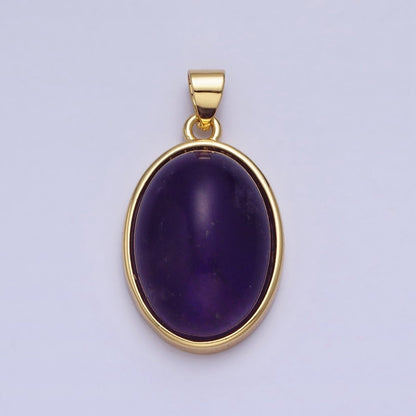 24K Gold Filled Amethyst, Rose Quartz Natural Gemstone 27.3mm Cabochon Bezel Oval Pendant | AA327 AA329